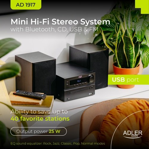 Mini Hi-Fi stereo sistēma ar Bluetooth, CD, USB un FM radio