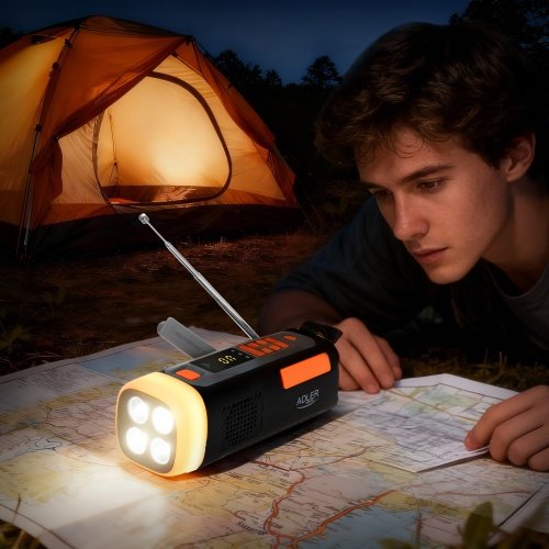 Avārijas radio ar saules uzlādi | Bluetooth 5.0 | 4 W LED lukturis | 4500 mAh ārējais akumulators
