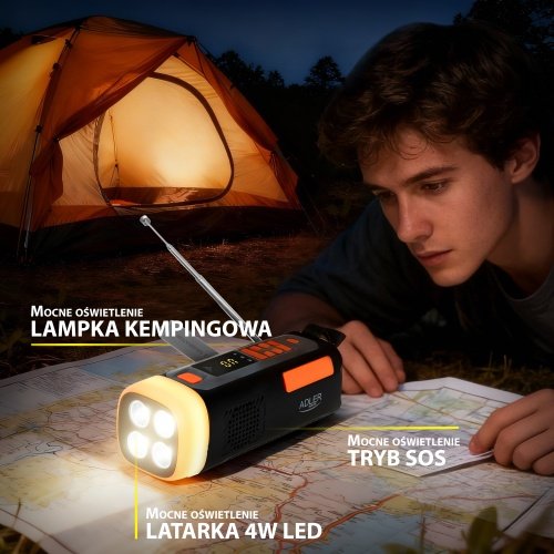 Avārijas radio ar saules uzlādi | Bluetooth 5.0 | 4 W LED lukturis | 4500 mAh ārējais akumulators