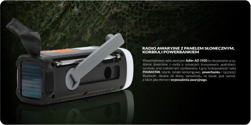 Avārijas radio ar saules uzlādi | Bluetooth 5.0 | 4 W LED lukturis | 4500 mAh ārējais akumulators