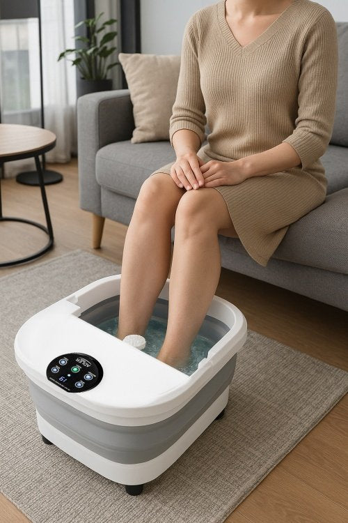 Salokāms kāju spa ar mehānisko masāžu, ūdens sildīšanu un LED vadību