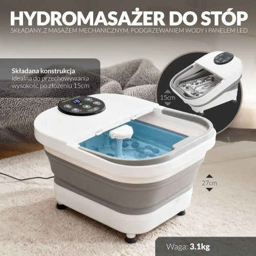 Salokāms kāju spa ar mehānisko masāžu, ūdens sildīšanu un LED vadību