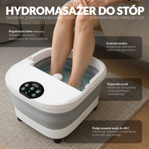 Salokāms kāju spa ar mehānisko masāžu, ūdens sildīšanu un LED vadību