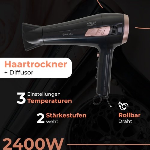 Adler matu fēns ar izvelkamu vadu - 2400W + difuzors