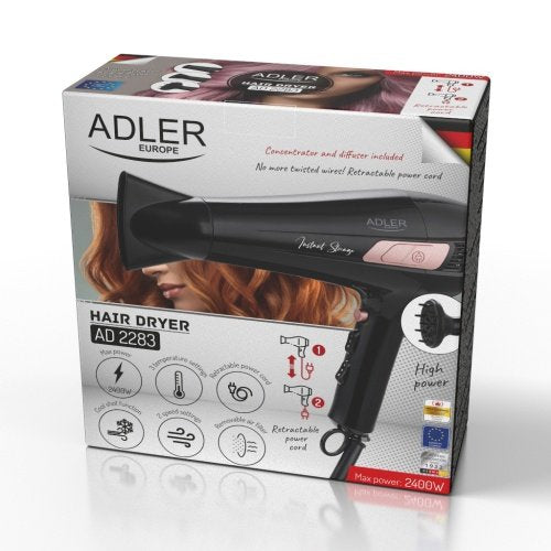 Adler matu fēns ar izvelkamu vadu - 2400W + difuzors