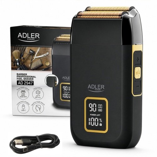 Profesionāls friziera skuveklis ar foliju, divkārša griešanas galviņa, titāna folija, 3 ātruma režīmi (8000–9000 apgr./min.), LCD displejs, USB-C