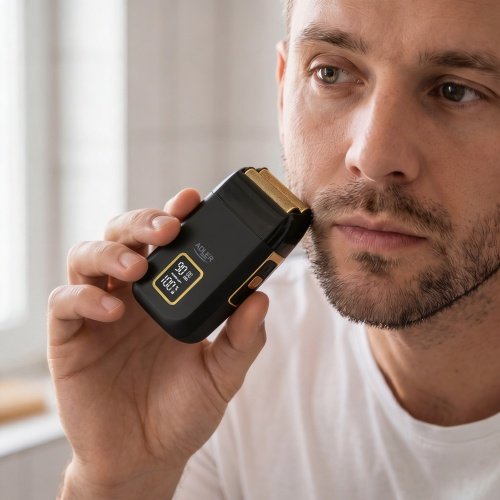 Profesionāls friziera skuveklis ar foliju, divkārša griešanas galviņa, titāna folija, 3 ātruma režīmi (8000–9000 apgr./min.), LCD displejs, USB-C