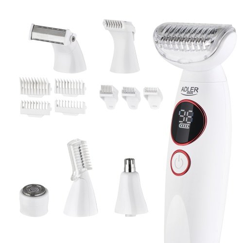 6-in-1 sieviešu trimmeru komplekts, folijas skuveklis, bikini zonas trimmeris, uzacu, deguna un ausu trimmeris, IPX7, 90 minūšu darbības laiks, LED displejs