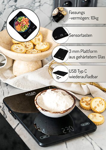 Adler virtuves svari 10kg USB lādētājs