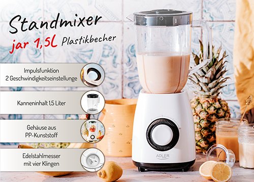 Adler blenderis trauks 1,5L plastmasas