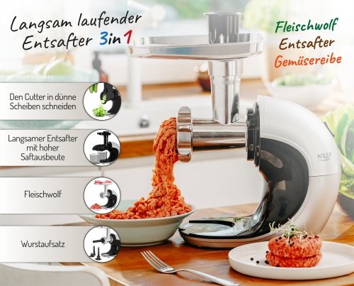 Slow-ātrums juicer 3/1 - Meat mincer, Juicer, Vegetable grater