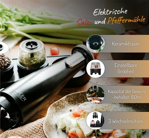 Elektriskā sāls un piparu malamā mašīna – komplekts – 3 malamās mašīnas – USB