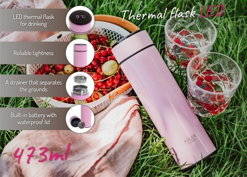 Termoskanna ar LED apgaismojumu, 473 ml, rozā