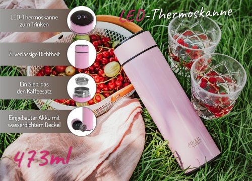 Termoskanna ar LED apgaismojumu, 473 ml, rozā