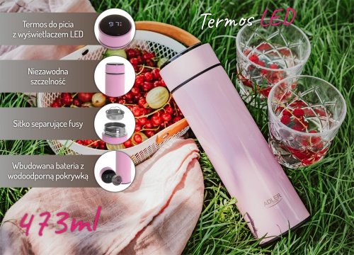 Termoskanna ar LED apgaismojumu, 473 ml, rozā
