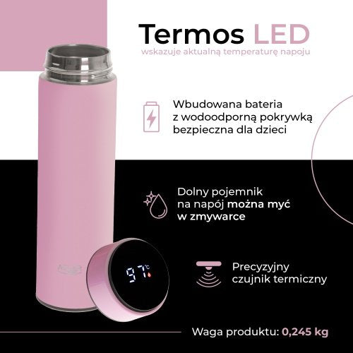 Termoskanna ar LED apgaismojumu, 473 ml, rozā