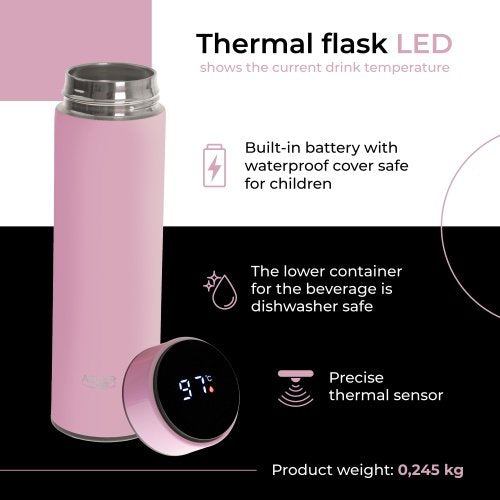 Termoskanna ar LED apgaismojumu, 473 ml, rozā