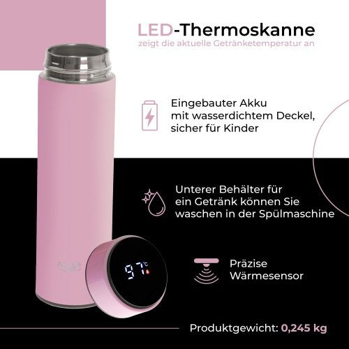 Termoskanna ar LED apgaismojumu, 473 ml, rozā