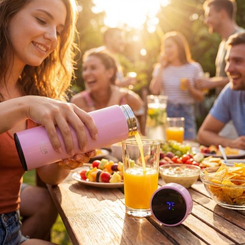 Termoskanna ar LED apgaismojumu, 473 ml, rozā