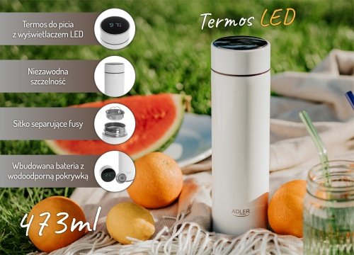 Termoskanna ar LED apgaismojumu, 473 ml, balta