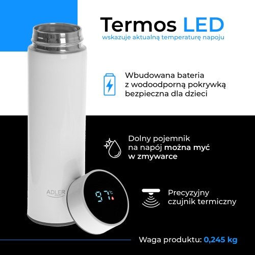 Termoskanna ar LED apgaismojumu, 473 ml, balta