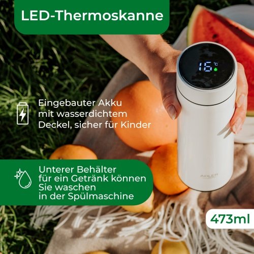 Termoskanna ar LED apgaismojumu, 473 ml, balta