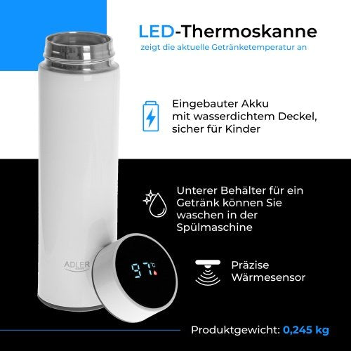 Termoskanna ar LED apgaismojumu, 473 ml, balta