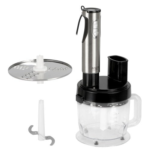 Daudzfunkcionāls rokas blenderu komplekts, 21 ātruma režīms ar „Turbo” funkciju, 1500 ml virtuves kombains, 860 ml smalcinātājs, kubiņu griešanas uzgalis, putotājs, mīklas mīcīšanas uzgaļi, biezeņa pagatavošanas uzgalis, 600 ml krūze