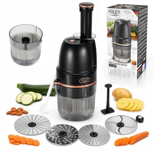 Elektriskā rīve „4-in-1“, 200 W, kartupeļiem, cukiniem, dārzeņiem, augļiem un riekstiem, 4 uzgaļi, 900 ml trauks