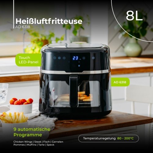 Aerogrils 8.0 L | 9 programmas | konvekcijas tehnoloģija | LED displejs