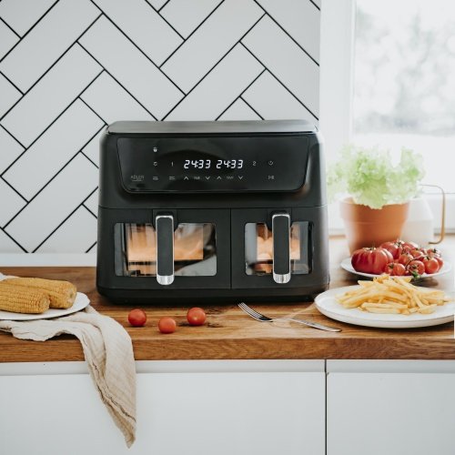 Divkameru gaisa friteze ar cepeškrāsni, 11 l – 6,5 l + 4,5 l