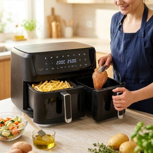 Divkameru gaisa friteze ar cepeškrāsni, 11 l – 6,5 l + 4,5 l