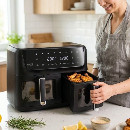 Divkameru gaisa friteze ar cepeškrāsni, 11 l – 6,5 l + 4,5 l