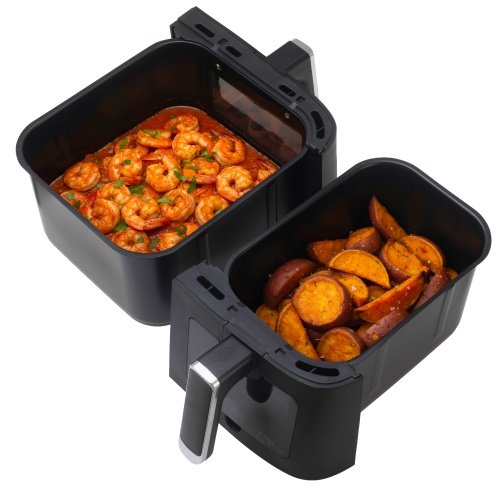 Divkameru gaisa friteze ar cepeškrāsni, 11 l – 6,5 l + 4,5 l