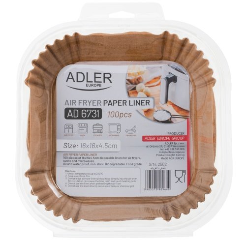 Papīra ieliktņi priekš aerogrila | 100gab | 16 cm | līdz 240°C | biodegradējoši