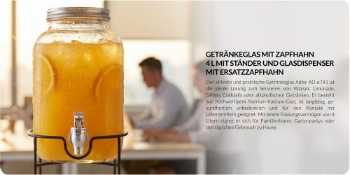 Dzērienu padevējs ar krānu, 4 l, ar pamatni | Stikla dzērienu trauks ar rezerves krānu