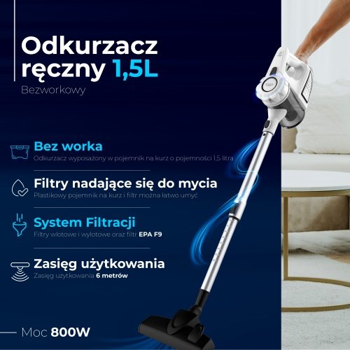 Rokas putekļu sūcējs – 1,5 l putekļu tvertne