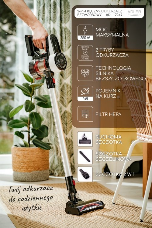Adler putekļsūcējs bez maisa ar brushless motor tehnoloģija