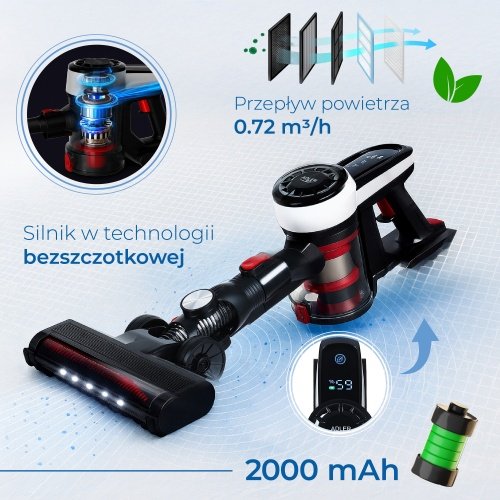 Adler putekļsūcējs bez maisa ar brushless motor tehnoloģija