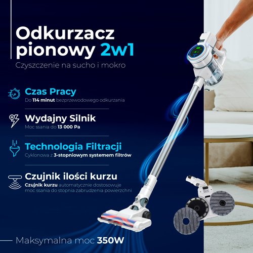 Adler putekļsūcējs 2/1 Sausai un mitrai tīrīšanai, bezvadu