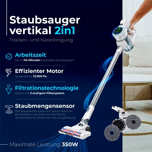 Adler putekļsūcējs 2/1 Sausai un mitrai tīrīšanai, bezvadu