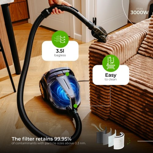 Ciklona putekļsūcējs 3,5 l | Jauda 3000 W | HEPA 13 filtrs
