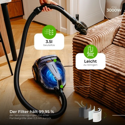 Ciklona putekļsūcējs 3,5 l | Jauda 3000 W | HEPA 13 filtrs