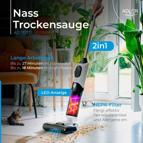 Bezvadu putekļsūcējs 2/1 | Sausā & Mitrā tīrīšana | LED displejs | HEPA filtrs | Pašattīrošās birstes