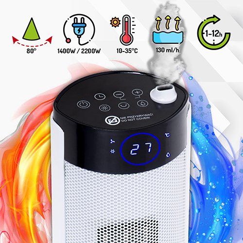 Tower ventilatora sildītājs LCD ar gaisa mitrinātājs 75cm / 29"