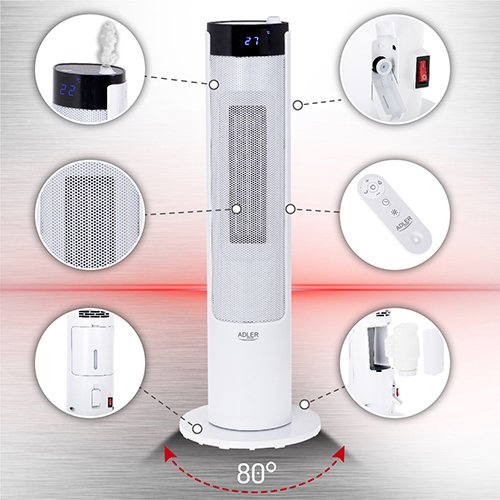 Tower ventilatora sildītājs LCD ar gaisa mitrinātājs 75cm / 29"