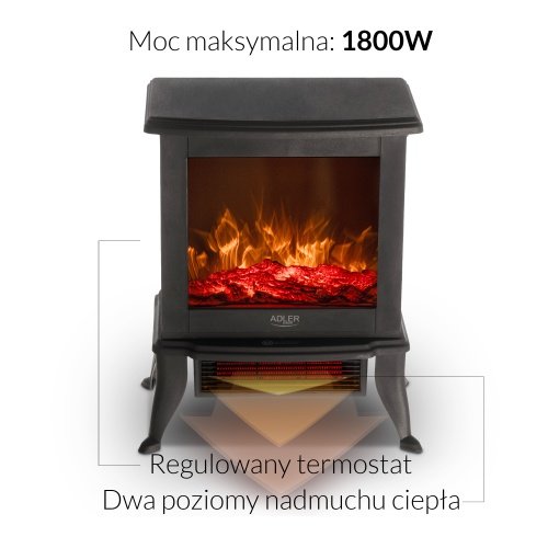 Elektriskais kamīns ar 2 siltuma līmeņiem: 1000W - 1800W, 3D liesmas efekts, ar termostatu