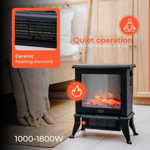 Elektriskais kamīns ar 2 siltuma līmeņiem: 1000W - 1800W, 3D liesmas efekts, ar termostatu