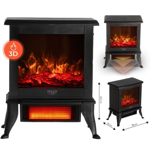 Elektriskais kamīns ar 2 siltuma līmeņiem: 1000W - 1800W, 3D liesmas efekts, ar termostatu