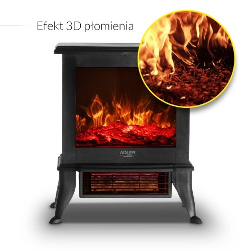 Elektriskais kamīns ar 2 siltuma līmeņiem: 1000W - 1800W, 3D liesmas efekts, ar termostatu